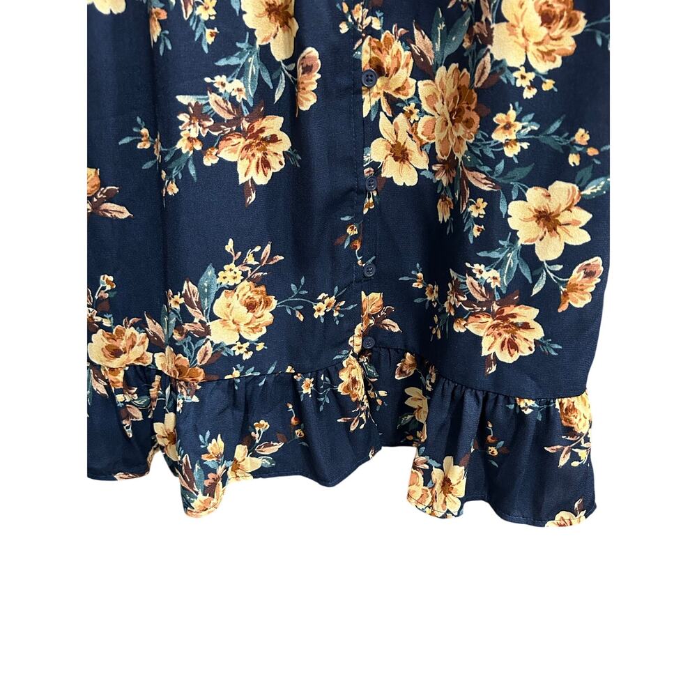 Xhilaration Blue Yellow Floral Mini Dress Ruffle Hem Flutter Sleeve Pockets L - Picture 13 of 14